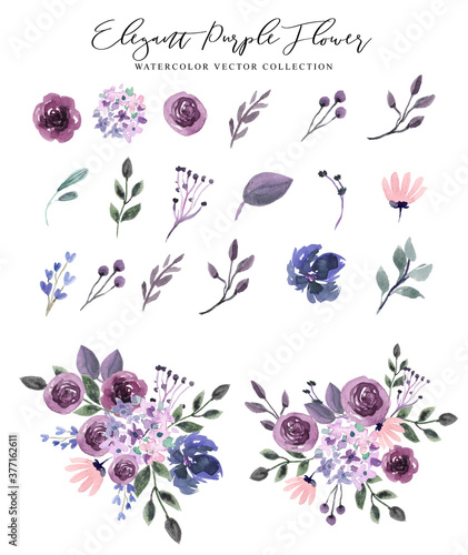 Elegant Purple Flower Watercolor Vector Collection