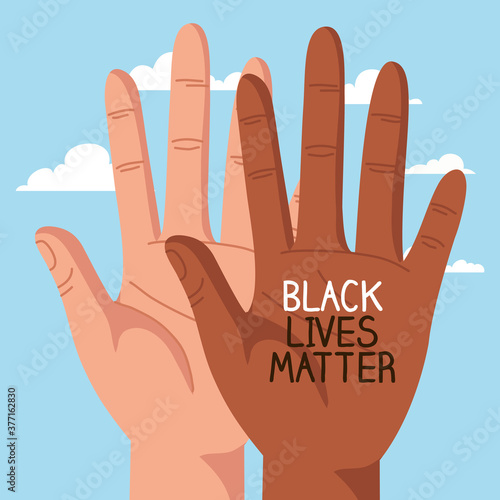 stop racism, with hands and cloud on background, black lives matter concept vector illustration design