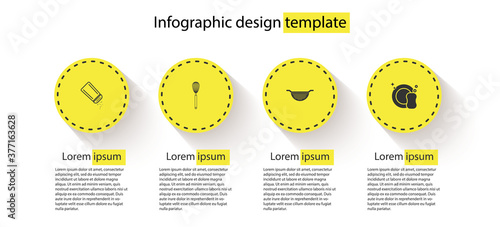 Set Salt and pepper, Kitchen whisk, colander and Washing dishes. Business infographic template. Vector.