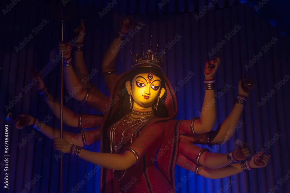 Face of Hindu Goddess Durga with use of selective focus