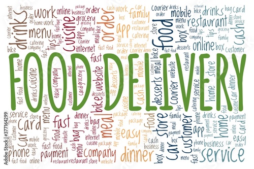 Food delivery vector illustration word cloud isolated on a white background.
