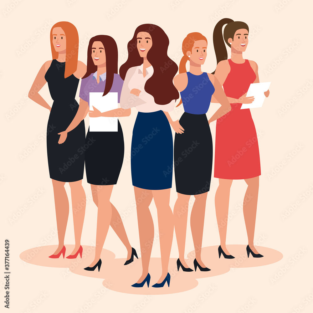 Obraz premium group of elegant executive businesswomen together vector illustration design
