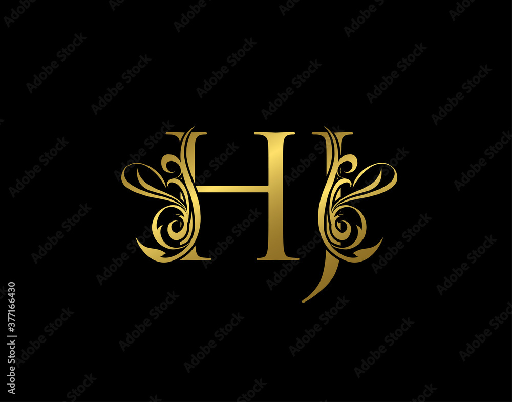 Gold H, J and HJ Luxury Letter Logo Icon. Graceful royal style. Luxury alphabet arts logo. Gold H, J and HJ Luxury Letter Logo Icon. Graceful royal style. Luxury alphabet arts logo.