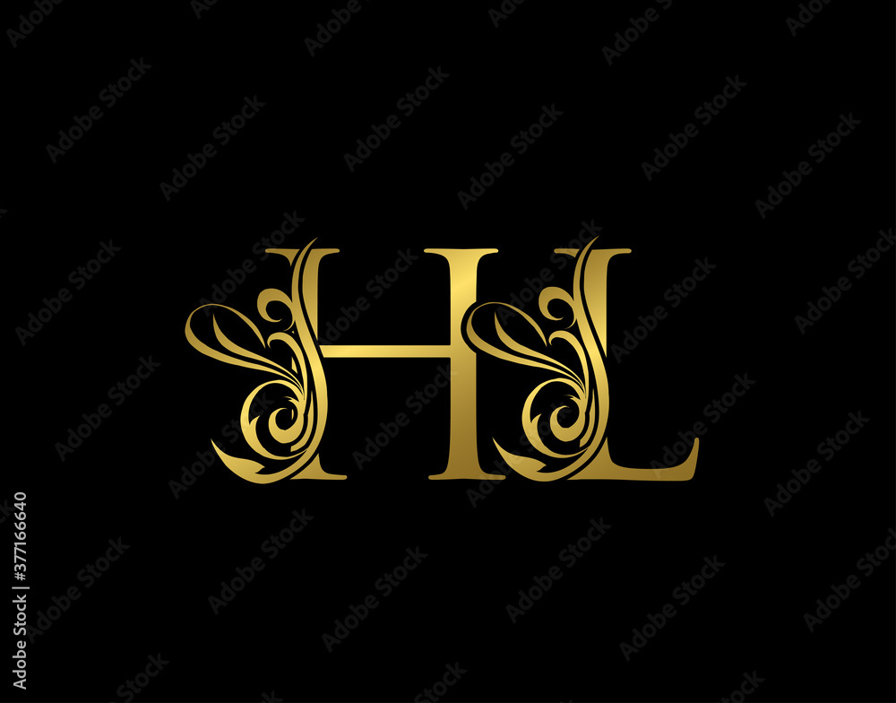 Gold H, L and HL Luxury Letter Logo Icon. Graceful royal style. Luxury ...