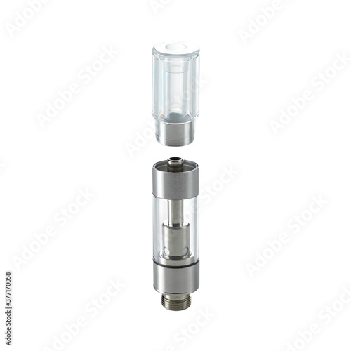 Isolated poly cannabis vape cart for THC & CBD on white background photo