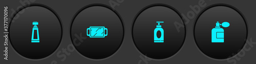 Set Cream or lotion cosmetic tube, Hand mirror, and Aftershave bottle with atomizer icon. Vector.