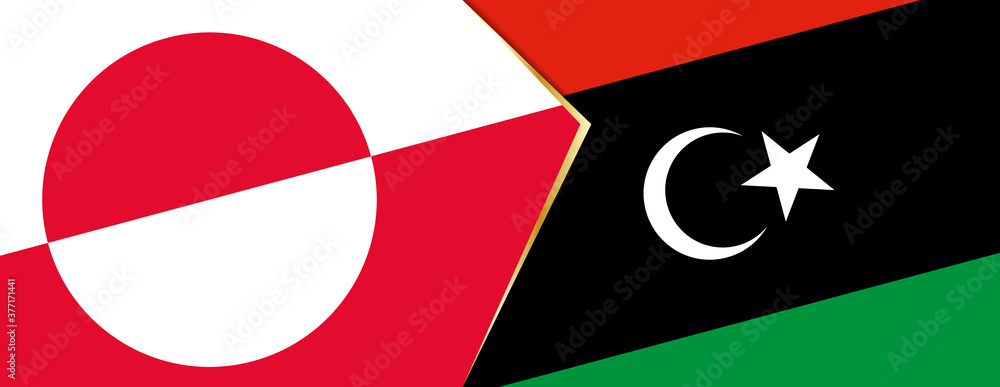 Greenland and Libya flags, two vector flags. Greenland and Libya flags, two vector flags.