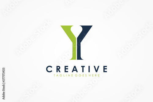 Simple Initial Letter Y Logo. Green and Blue Geometric Shape Arrow Origami Style isolated on White Background. Usable for Business and Branding Logos. Flat Vector Logo Design Template Element.