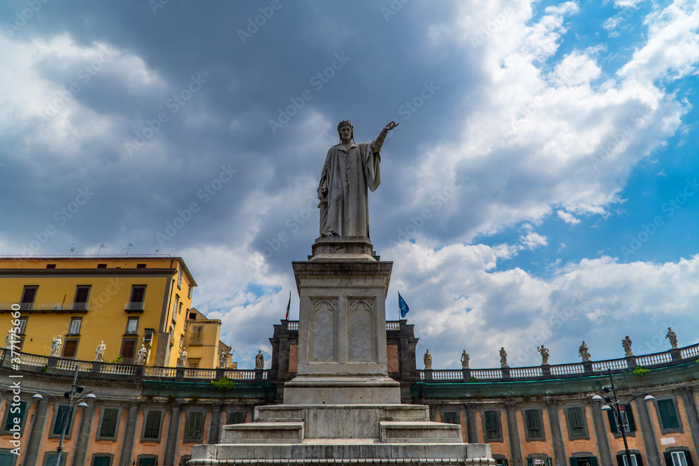 Dante Aleghieri statue on Dante Square (Piazza Dante) in Naples, Campania, Italy