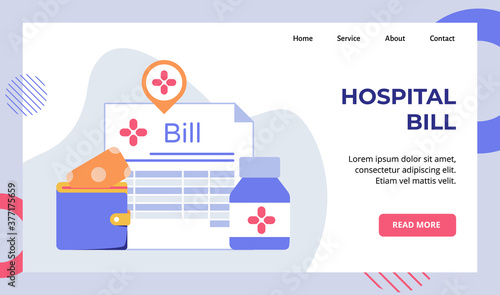 Hospital bill service charge background of money put wallet bottle drugs campaign for web website home homepage landing page template banner with modern flat style