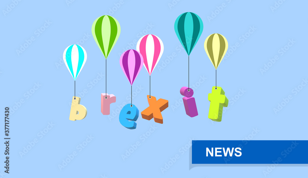 Post-Brexit. EU, UK. Poster of the separation of the United Kingdom from the European Union. 3D Illustration, hot air balloons and flying letters, colorful. News, report and information. Post-Brexit. EU, UK. Poster of the separation of the United Kingdom from the European Union. 3D Illustration, hot air balloons and flying letters, colorful. News, report and information.