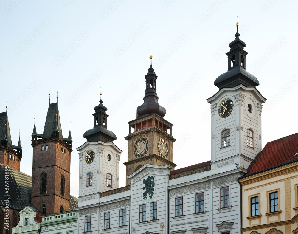 Cathedral of Holy Spirit, old town hall and White tower at Large square (Velke namesti) in Hradec Kralove. Czech Republic Cathedral of Holy Spirit, old town hall and White tower at Large square (Velke namesti) in Hradec Kralove. Czech Republic