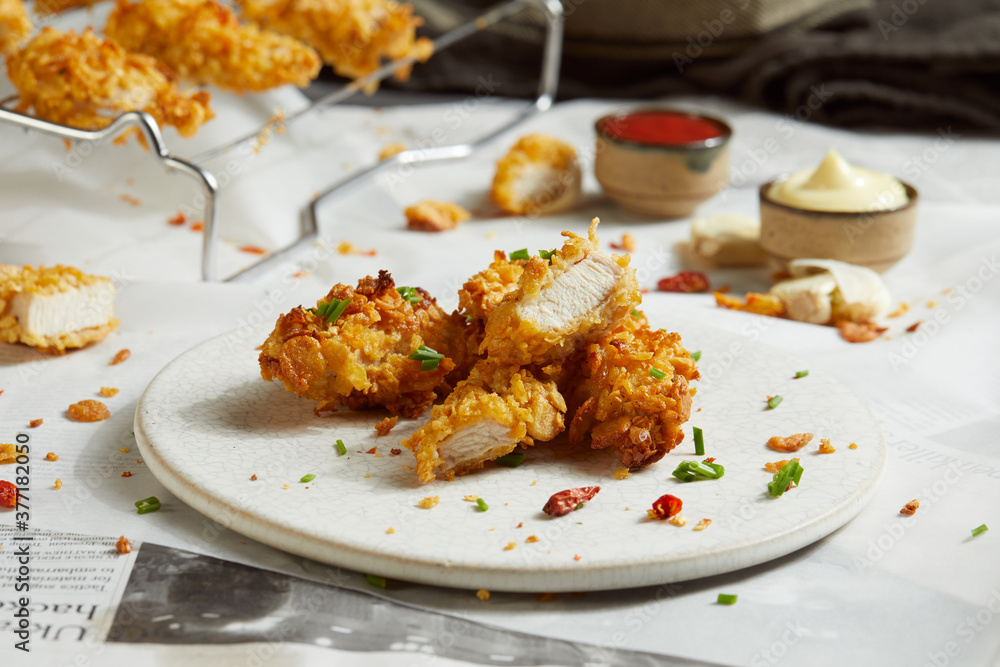 Chicken nuggets served on the table Chicken nuggets served on the table