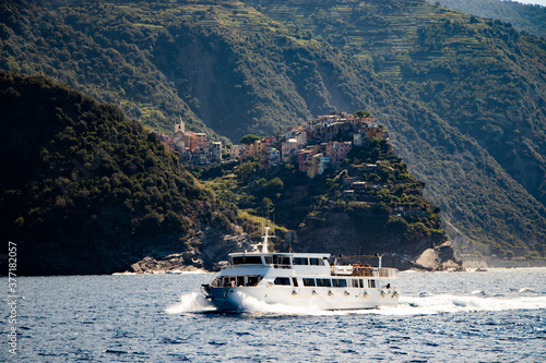Corniglia view from the sea, Liguria, Italy © mik
