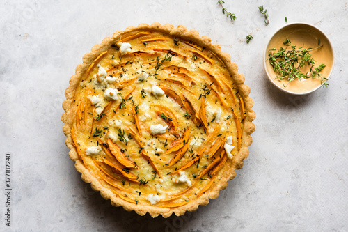 Squash Tart with Goats Cheese and herbs photo