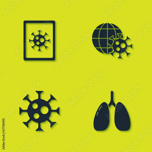 Set Virus statistics on monitor, Lungs, and Earth globe with virus icon. Vector.