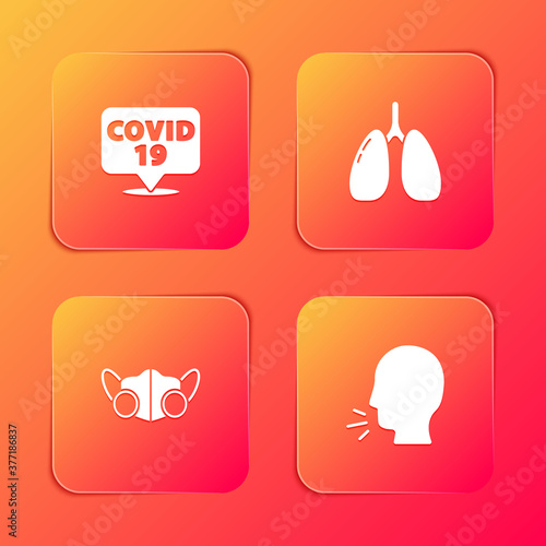Set Corona virus on location, Lungs, Medical protective mask and Man coughing icon. Vector.