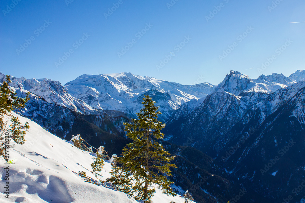 View of Mountains above Champagny en Vanoise, French Alps