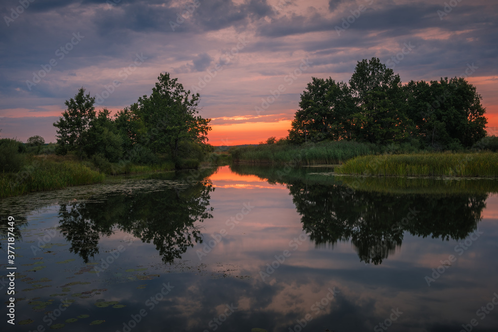Obraz premium Sunset in summertime on the river