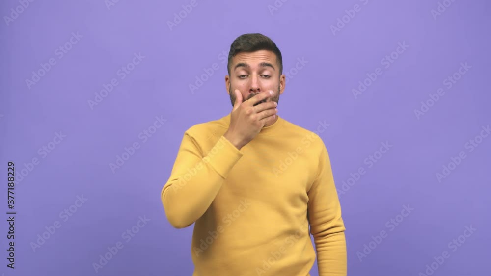 Young caucasian handsome man surprised and shocked, looking with wide eyes, excited by an offer or by a new job