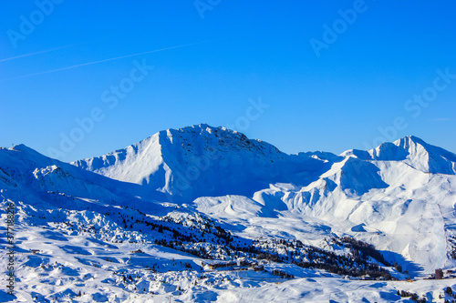 View of Paradiski La Plagne Ski Area, French Alps