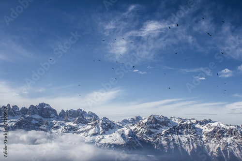 panorama delle Dolimiti da una vetta con nuvole basse photo