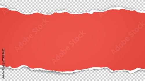 Torn of red paper is on white transparent background for text, advertising or design. Vector illustration