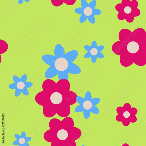 Cartoon Flowers Seamless Vector Pattern - Repeating ornament for textile, wraping paper, fashion etc.