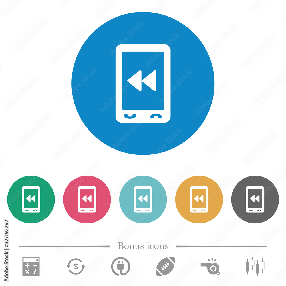 Mobile media fast backward flat round icons Mobile media fast backward flat round icons
