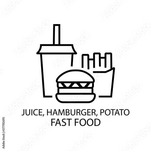 Black juice, hamburger, potato icon. Vector illustration eps 10