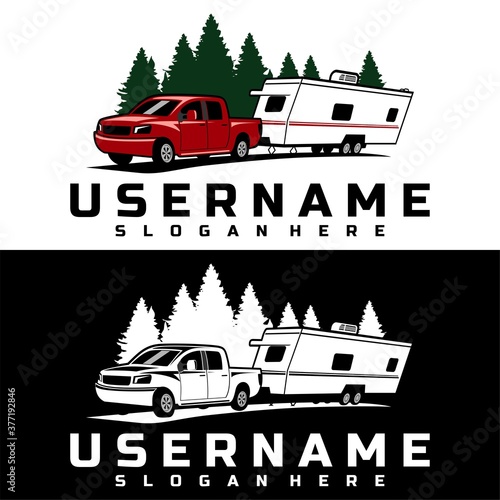 truck and trailer caravan logo design vector