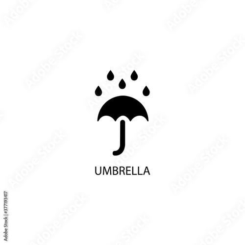 Icon of black umbrella and water drops. Vector illustration eps 10