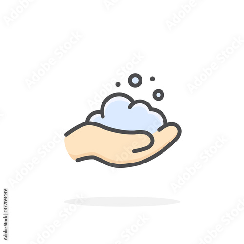Washing hands icon in filled outline style.
