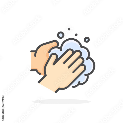 Washing hands icon in filled outline style.
