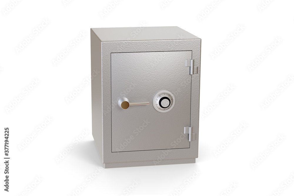 Closed safe box isolated on a white background. 3d illustration. Closed safe box isolated on a white background. 3d illustration.