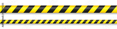 Realistic yellow barricade tape. Police warning line. Danger or hazard stripe. Under construction sign. Vector illustration.