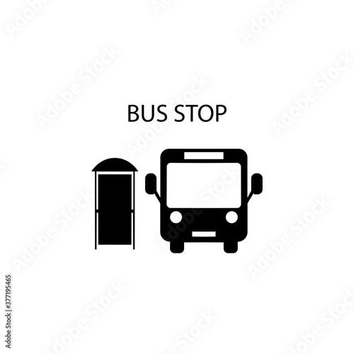Bus stop and bus black sign icon. Vector illustration eps 10