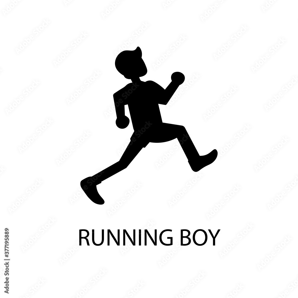 Running boy black sign icon. Vector illustration eps 10 Running boy black sign icon. Vector illustration eps 10