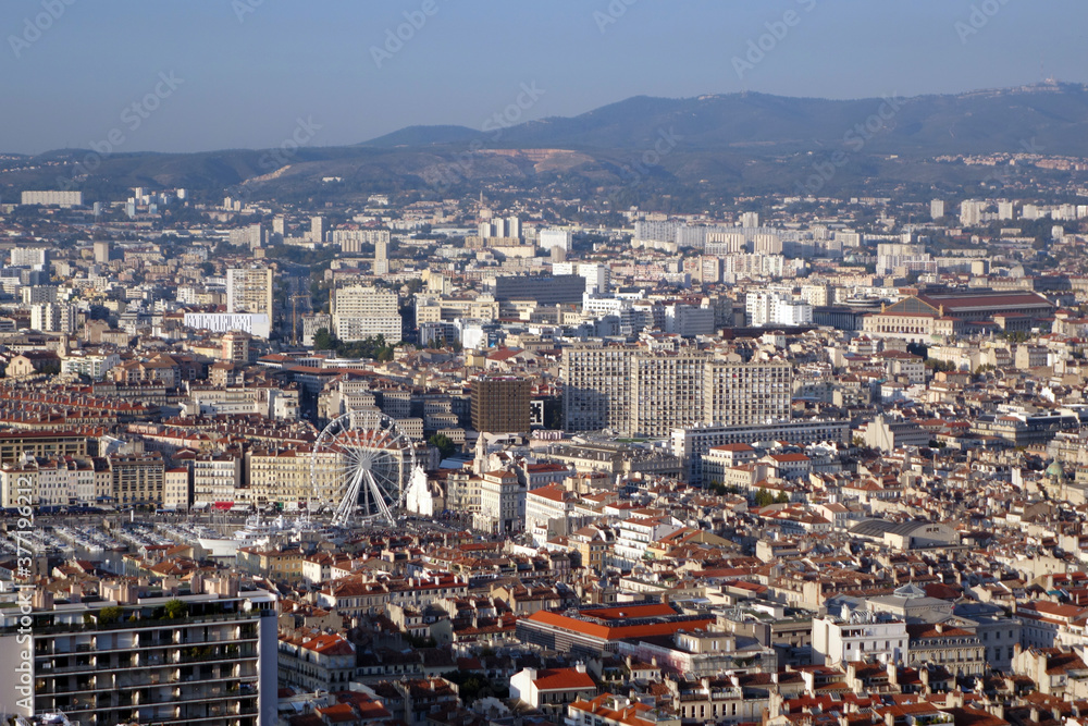 Marseille aerial panoramic view. Marseille is the second largest city of France.