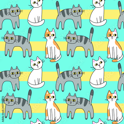 Fototapeta Naklejka Na Ścianę i Meble -  Cute cats seamless pattern