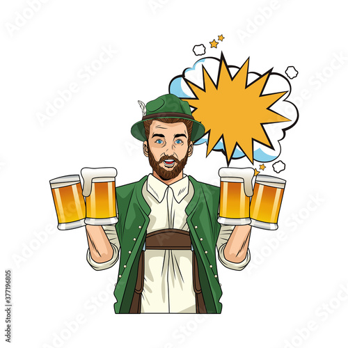 german man wearing tyrolean suit with beers