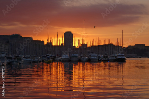 Marseille embankment with yachts and boats in the Old Port  © otmman