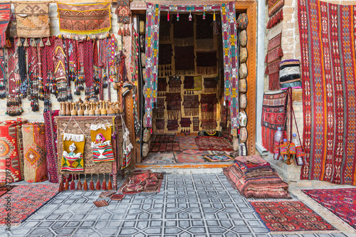 Hand made oriental carpets in Bukhara, Uzbekistan photo