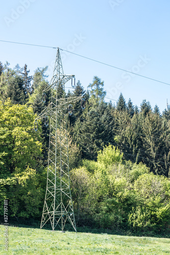 Power pylon on the green field near the forest © Hacki Hackisan