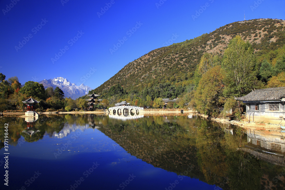 Yunnan Lijiang Black Dragon Pool reflection