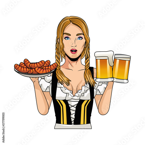 sexi german woman with beers and sausages character