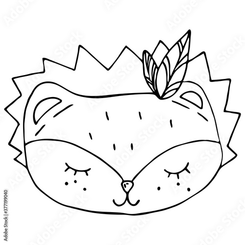 cute kawaii hedgehog head with muzzle coloring book vector element drawing for children by hand