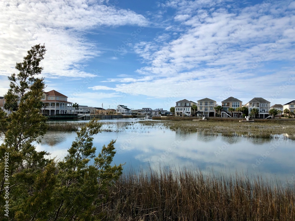 Waterfront luxury townhouse next to the Heritage Shores Nature Preserve, and near the park entrance, in North Myrtle Beach, South Carolina