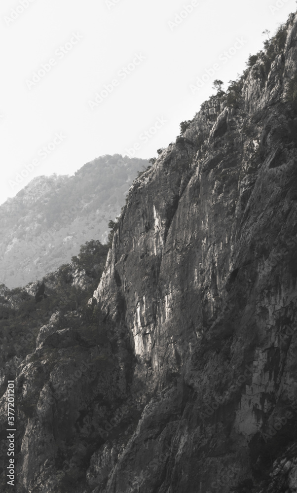 Black and white photo of mountains, good contrast, montenegro europe