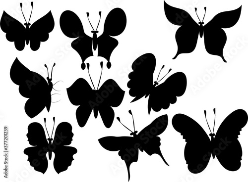 butterfly silhouette set isolated on white background